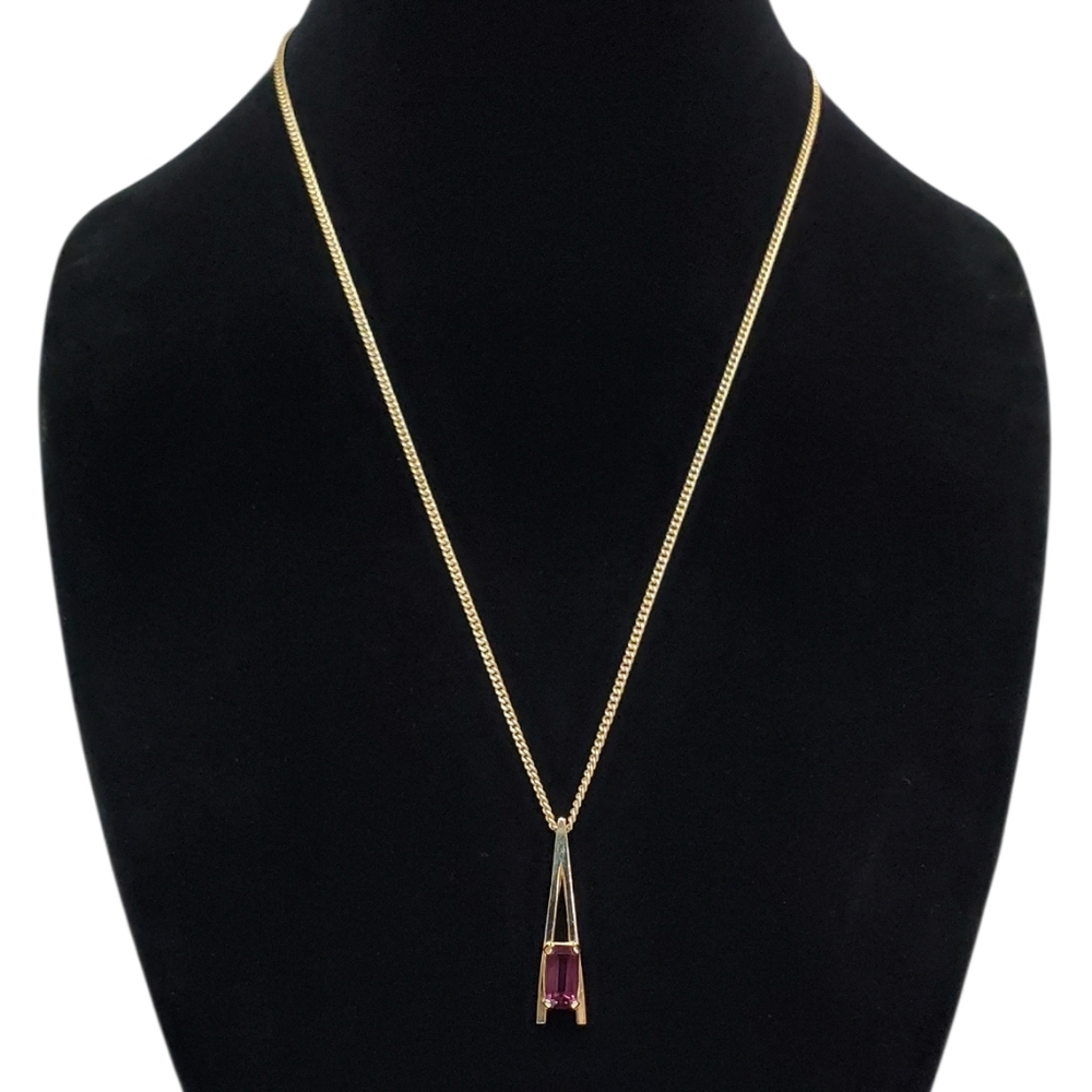 Vintage Avon Plaza IV Gold-Toned Purple Emerald-Cut Faux Amethyst Necklace - 22"